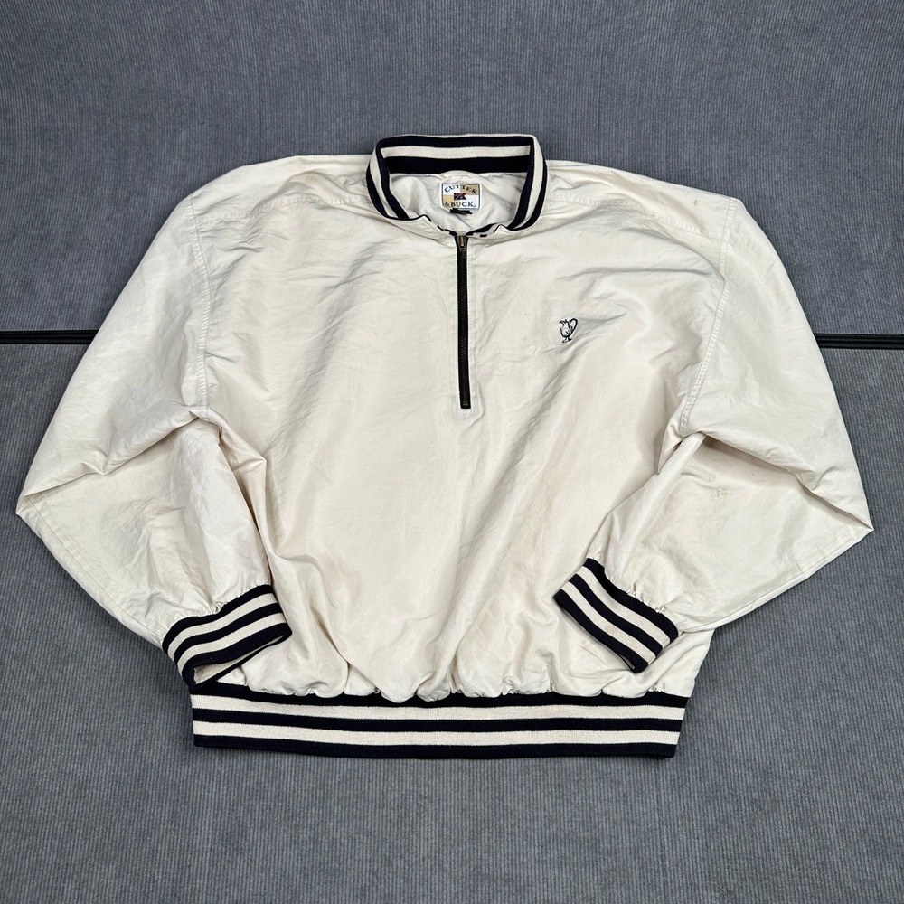 Cutter & Buck Mens XL Quarter Zip Windbreaker Jacket Cream Y2k